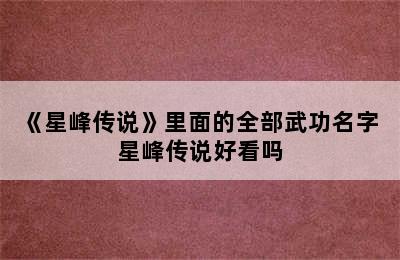 《星峰传说》里面的全部武功名字 星峰传说好看吗